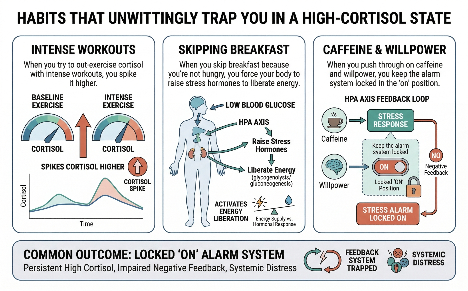Cortisol infographic showing the daily cortisol curve and HPA axis