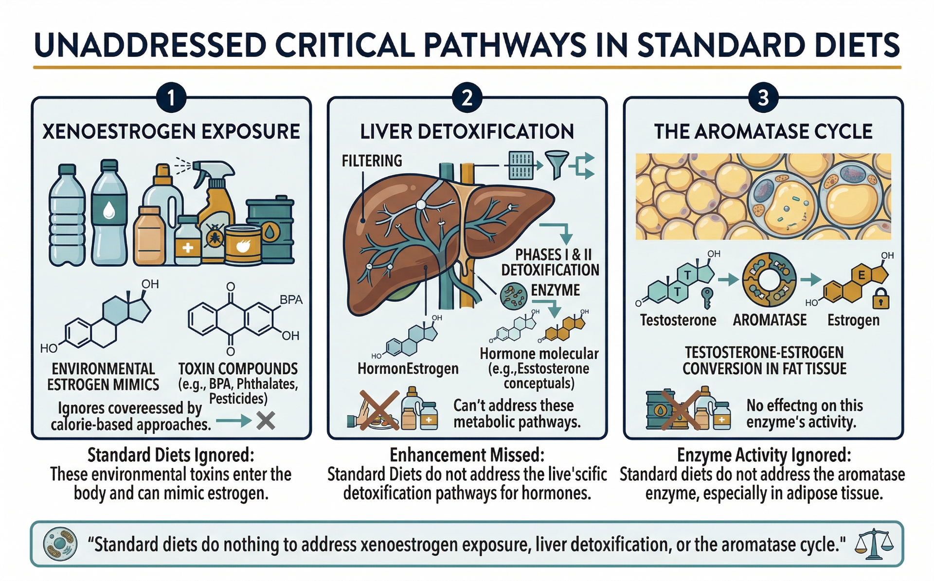 Estrogen pathways infographic showing production, balance, and clearance