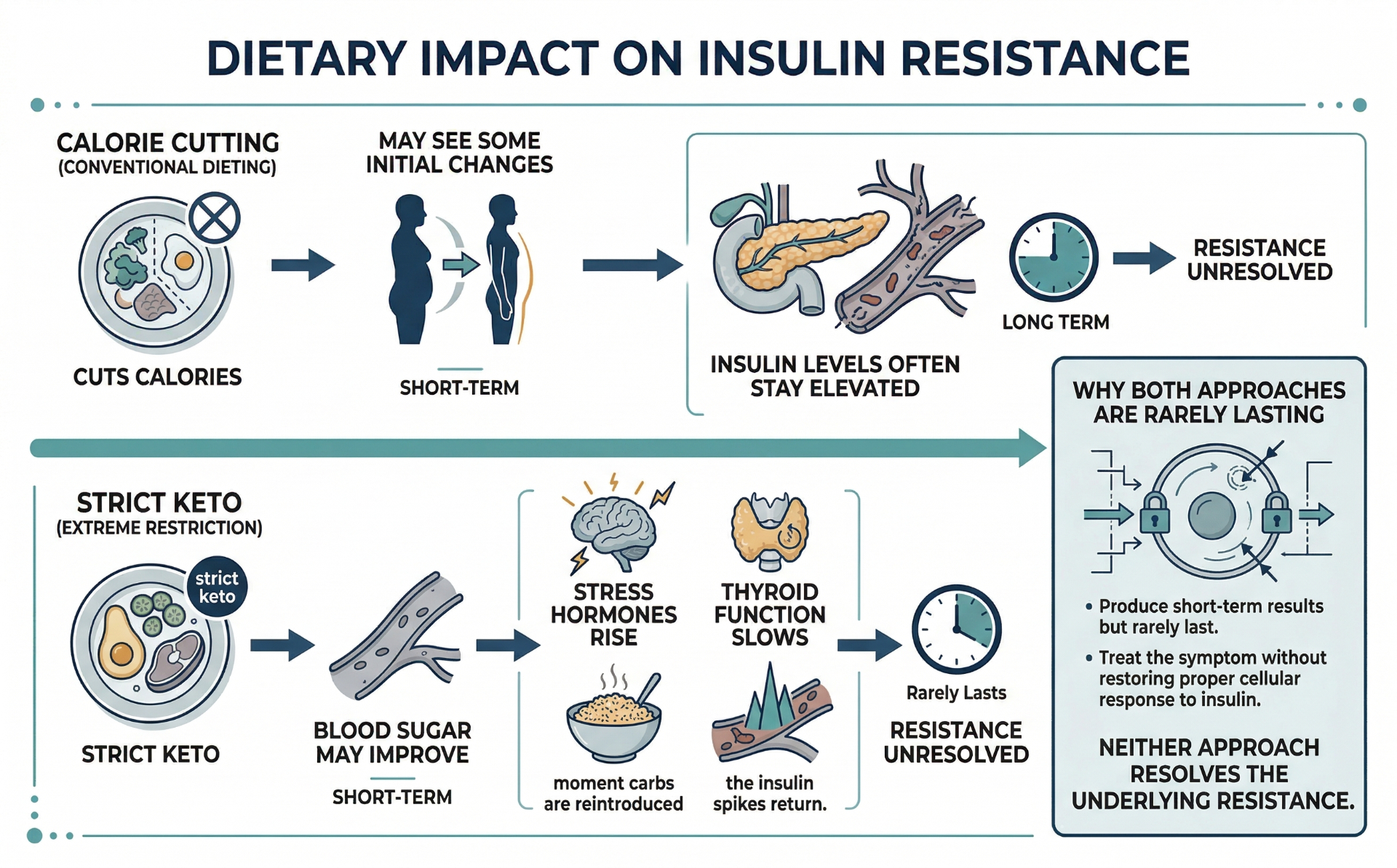 Insulin pathways infographic showing how insulin moves glucose, amino acids, and fatty acids from the bloodstream into cells