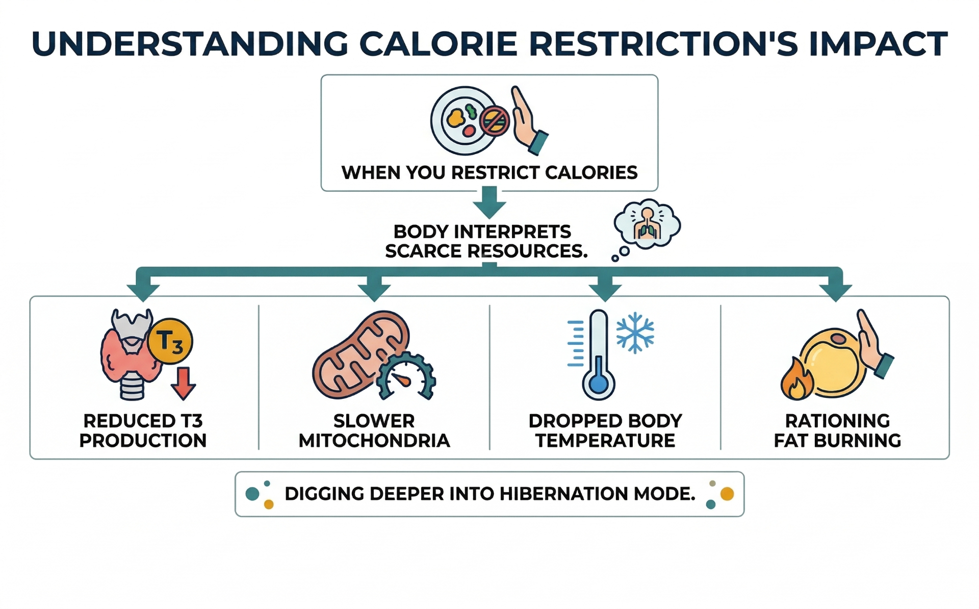 Metabolism infographic showing mitochondrial energy production and thyroid signaling